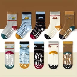 5-Pack Children's Floor Socks with Cartoon Stripes and Car Patterns, Non-Slip Soft Sole Indoor Socks for Boys and Girls, Baby Toddler Socks, Japanese Style Versatile Mid-Tube Socks, Suitable for Casual Daily Life
