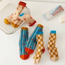 Vintage Checkered Striped Kids Crew Socks,Soft Cotton Breathable,Retro Geometric Socks for Boys Girls,Daily School Casual Socks