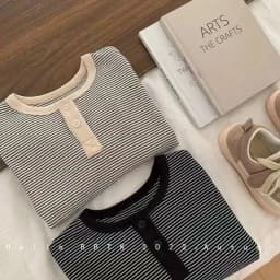 Children's Spring Autumn Long-sleeved T-shirt Boys Girls Korean Striped T Children's Warm Bottoming Shirt Baby Simple Top