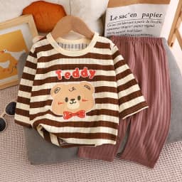Cute Bear Print Baby Clothing Set Children Long Sleeve+ Pants Two Pieces Suit Kids Cotton Pullover Top Tee Girl Boy Casual