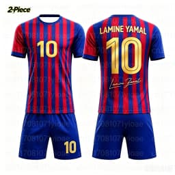 2 Piece Set Yamal #10 Personality Striped Football Jersey T-Shirt Family Matching Set Breathable Special Kit for Adults Children