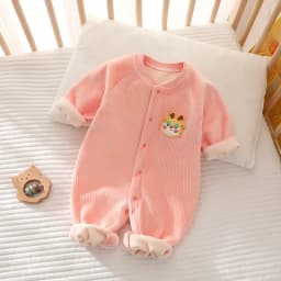 Winter Baby Jumpsuit Long Sleeves and Long Pants Warm Double-faced Fleece Cartoon Design for Boys Girls Bodysuit