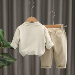 2PCS Baby Toddler Polo Neck Long-Sleeved Set Cartoon Embroidered Outfit Gift Set of Two Pieces Comfortable And Stylish