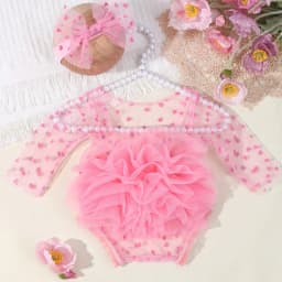 Ylsteed Pink Polka Dot Newborn Photography Romper with Bow Headband Baby Girl Photoshoot Outfits 1 Month Infant Picture Props