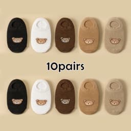 5/10 Pairs Baby Socks Toddler Low-cut Ankle Socks Cute Cartoon Bear Pattern Socks Boys and Girls Aged 0-5 All Season Collection