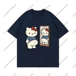 2026 New Kawaii Mirror Print Oversized T-shirt Women Y2K Streetwear Harajuku Casual Short Sleeve Daily Casual Tee