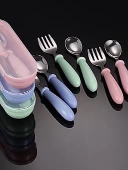 Set Of 2 Stainless Steel Children's Cutlery Spoon/fork Box Suitable For Baby Cutlery, Ideal As A Gift For Mothers And Babies