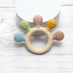 New Hand Multicolor Silicone Baby Ring Teether Anxiety Teething Toys 0-12 Months Chew Beads Sensory Gum Relief Soother Baby