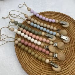 Beech Wood Chew Silicone Bead Pacifier Clips Dummy Chain Holder Newborn Soother Chains Nipple Holder Baby Teething Toys Gifts