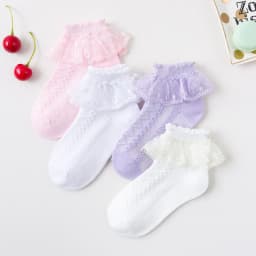 4 Pairs Girls Lace Ruffle Socks Breathable Comfortable Adorable Princess-Style Kids Dance Ready Socks with Frilly Trim