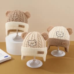 Baby Hat Cute Bear Ear Protection Hat Children Winter Thickened Warm Knitted Korean Version Of The Baby Hat