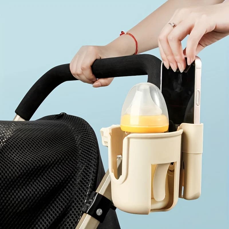 2-in-1 Universal Stroller Water Cup Holder With Phone Holder, Universal Bottle Holder For Wheelchair Stroller Accessories