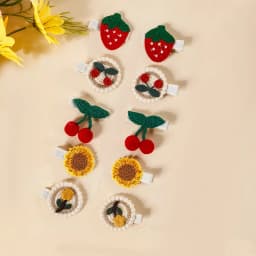 10Pcs Strawberry Cherry Sunflower Cloth Clip Baby Cute Combination Hairpin Children's Hair Accessories For Taking Photos Outside