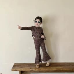 Girls Long-Sleeved Suit Spring and Fall New Korean Girls Leopard Suit Children's Long-Sleeved Two-Piece Suit Children's Clothing
