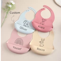 2025 NEW Custom Cartoon Deer Rainbow Silicone Baby Bib with Name & Pattern Food-Grade Solid Feeding Bib DZ31