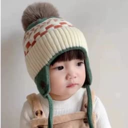 Ear Protection Baby Beanie Caps with Earflaps Soft Warm Pom Pom Winter Warm Knitted Hat for Infant Toddler Kids Boys Girls