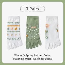 3 Pairs of Women's Spring and sSummer Season Cute and Sweet Fashionable Striped Flower Comfortable Five-finger Split-toe Socks