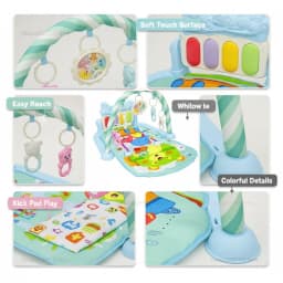Baby Play Gym 3 in 1 Tummy Time with Hanging Toys Music and Lights Foldable Soft Sensory Playmat for Newborn Infants 0‑12 Months