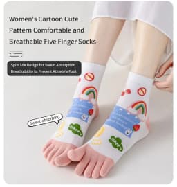 3 Pairs of Women's Four-season Mid-tube Fruit Letter Slogan Bear Cute and Sweet Girl Fashion Cotton Five-toe Socks