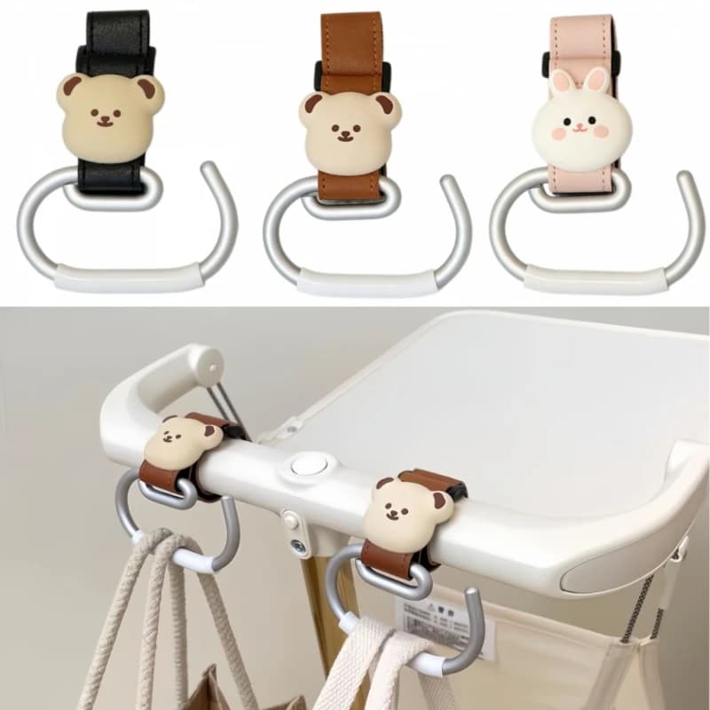 Cute Bear Baby Stroller Hooks PU Leather Hanging Hook Stroller Accessories Chrildren Bicycle Stroller Organizer Baby Pram Hooks