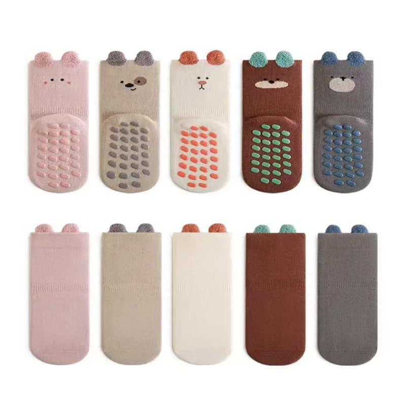 5 Pairs Kids Non-Slip Socks Cute Cartoon Pattern Baby Boys Girls Floor Socks Comfortable for Toddler Children