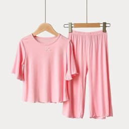 Girls Sets Summer Thin Children Short Sleeve Set Ice Silk 2pcs Homewear Clothes 2-10 Years Girl Pure Color Kids Pajamas