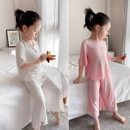Girls Sets Summer Thin Children Short Sleeve Set Ice Silk 2pcs Homewear Clothes 2-10 Years Girl Pure Color Kids Pajamas