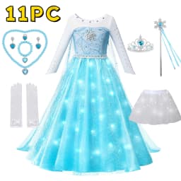 LED Girls Snow Kids Queen Costumes Girls Carnival Party Prom Gown Elsa Robe-Playing Children Princess Dress Birthday Dress