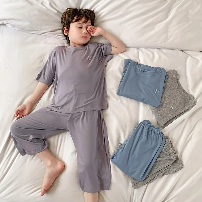 Summer Minimalist Boy Home Clothes Solid Color Loose and Comfortable Lightweight Sleepwear Casual Two-piece Set for Adults
