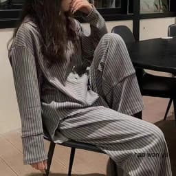 Pajamas for Women in Spring and Autumn Long Sleeved Striped Thin Design Can Be Worn Externally Student Sleepwear Two Piece Set
