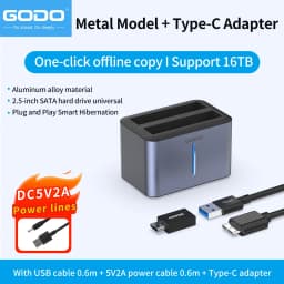 GODO USB 3.0 Dual Bay External Hard Drive Docking Station 2.5 Inch SSD HDD Dock Offline Clone Aluminum Hard Drive Enclosure