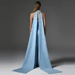 HIGH QUALITY Newest 2026 Designer Fashion Women's Party Gown With Detachable Cape Diamonds Beaded Embellishments Long Dress