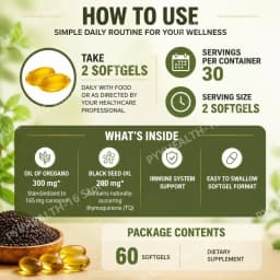 Oil of Oregano Softgels 6000mg with Black Seed Oil for Immune System & Digestive Support,Antioxidant Support Soy-Free 60 Count