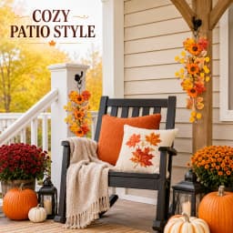 Thanksgiving Autumn Decorative Vine Garlands Orange Sunflowers Maple Leaves Theme Hanging Vines for Home Garden Decoration