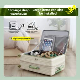 1-Piece Set of Front-Opening Travel Suitcase with Jelly Wheels, Trolley Case with 5cm Expandable Layer, Leather Handle, Luggage Bag with Phone Holder, Foldable Cup Holder, Side Hook Function, Customs Lock, Suitable for Outdoor Beach Vacations and Long-Distance Travel
