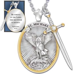 Viking St. Michael Catholic Patron Steel Pendant Necklace Jewelry Divine Sword Senhield Protection Gift for Men and Women