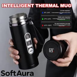 SoftAura Stainless Steel Thermos Bottle LED Temperature Display 500ML- 1L Sus304 Vacuum Flask Portable Cup 2026 New