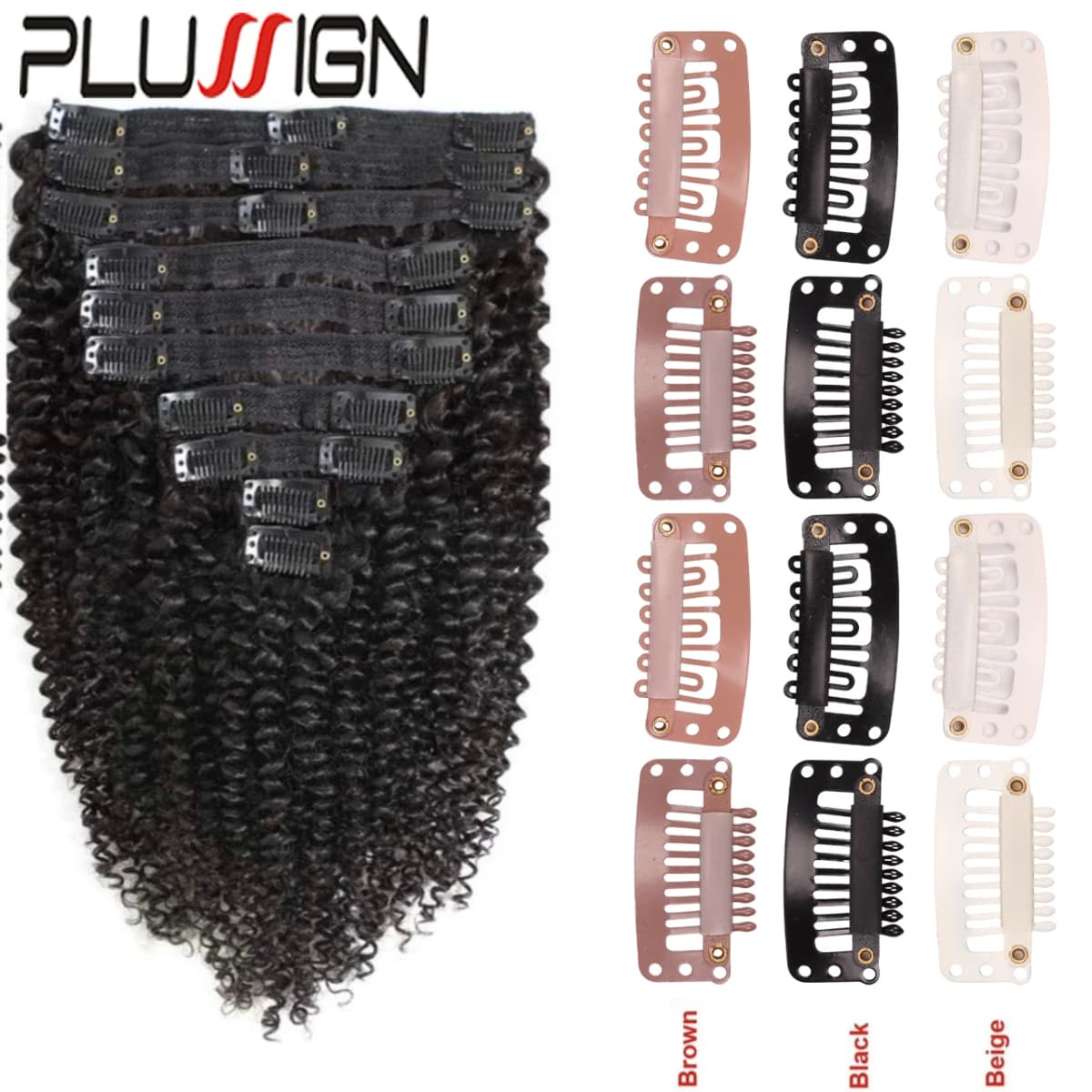10Pcs 32Mm Hair Clips U-Shape Metal Clips For Hair Extensions 9-Teeth Wig Clip For Women Wig Accessories Black Brown Beige