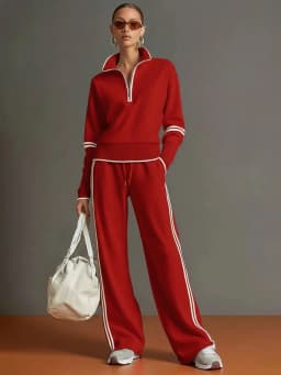 Casual Striped Hoodie Sports Outfits Women New Color Blocking Wide Leg Pants Two Piece Sets Autumn Winter Loose Pants Suit