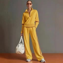 Casual Striped Hoodie Sports Outfits Women New Color Blocking Wide Leg Pants Two Piece Sets Autumn Winter Loose Pants Suit