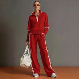 Casual Striped Hoodie Sports Outfits Women New Color Blocking Wide Leg Pants Two Piece Sets Autumn Winter Loose Pants Suit