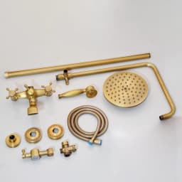 KEMAIDI Antique Brass Shower Fixture 8 Inch Rainfall Shower Head with Handheld Spray Dual Knobs Mixer Bathroom Triple Function