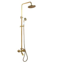KEMAIDI Antique Brass Shower Fixture 8 Inch Rainfall Shower Head with Handheld Spray Dual Knobs Mixer Bathroom Triple Function