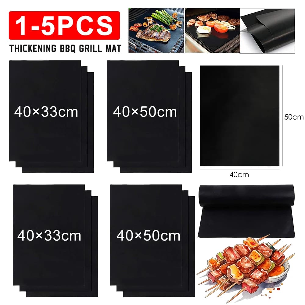 1-5PCS BBQ Grill Mat Barbecue Baking Non-stick Pad Reusable Cooking Plate PTFE Outdoor Picnic Party Grilling Mat Tool 40×50cm