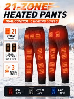 Winter Heated Pants with 22-Zone Heating Dual Control 3-Temperature Settings Ideal for Skiing And Cold Weather Work Casual Wear