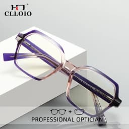 CLLOIO Ladies Trend Street Style Glasses Polygonal Gradual Change Frames Blue Light Filter Reading Glasses Customizable Myopia