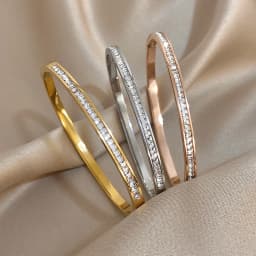 Glossy Rhinestone Stainless Steel Bangles Bracelets for Women Fashion Gold Silver Color Stacked Cuff Bracelet Jewelry Gifts