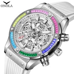 ONOLA Timing Watch Men's Round Bezel Skeleton Dial Waterproof Sports Quartz Watch