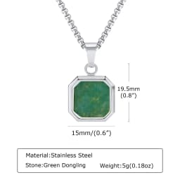 Trendy Pendant Necklaces for Men,Square Natural Stone Stainless Steel Necklaces,Hip Hop Healing Jewelry Gifts for Husband Dad