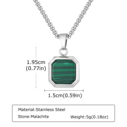 Trendy Pendant Necklaces for Men,Square Natural Stone Stainless Steel Necklaces,Hip Hop Healing Jewelry Gifts for Husband Dad